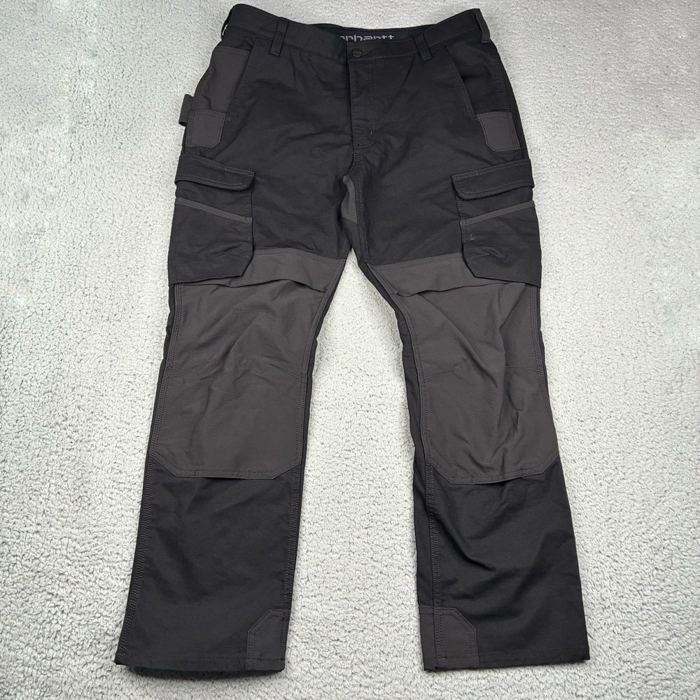 Carhartt Steel Double Knee Cargo Pants Men's 36x30 Black Ripstop Workwear